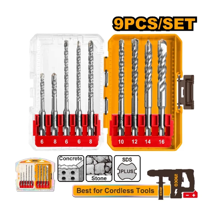9 Pcs SDS plus hammer drill bits set - Image 1