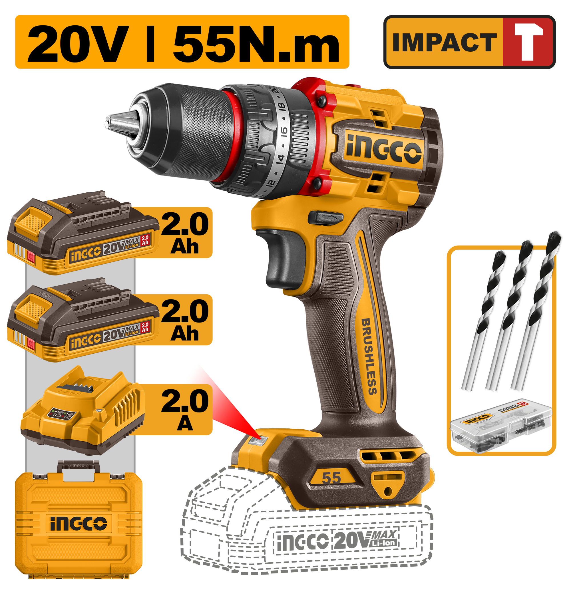 CIDLI20558 Compact Brushless Cordless Impact Drill - CIDLI20558 - Image 1