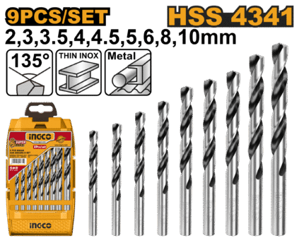 9 Pcs HSS Twist Drill Bits Set