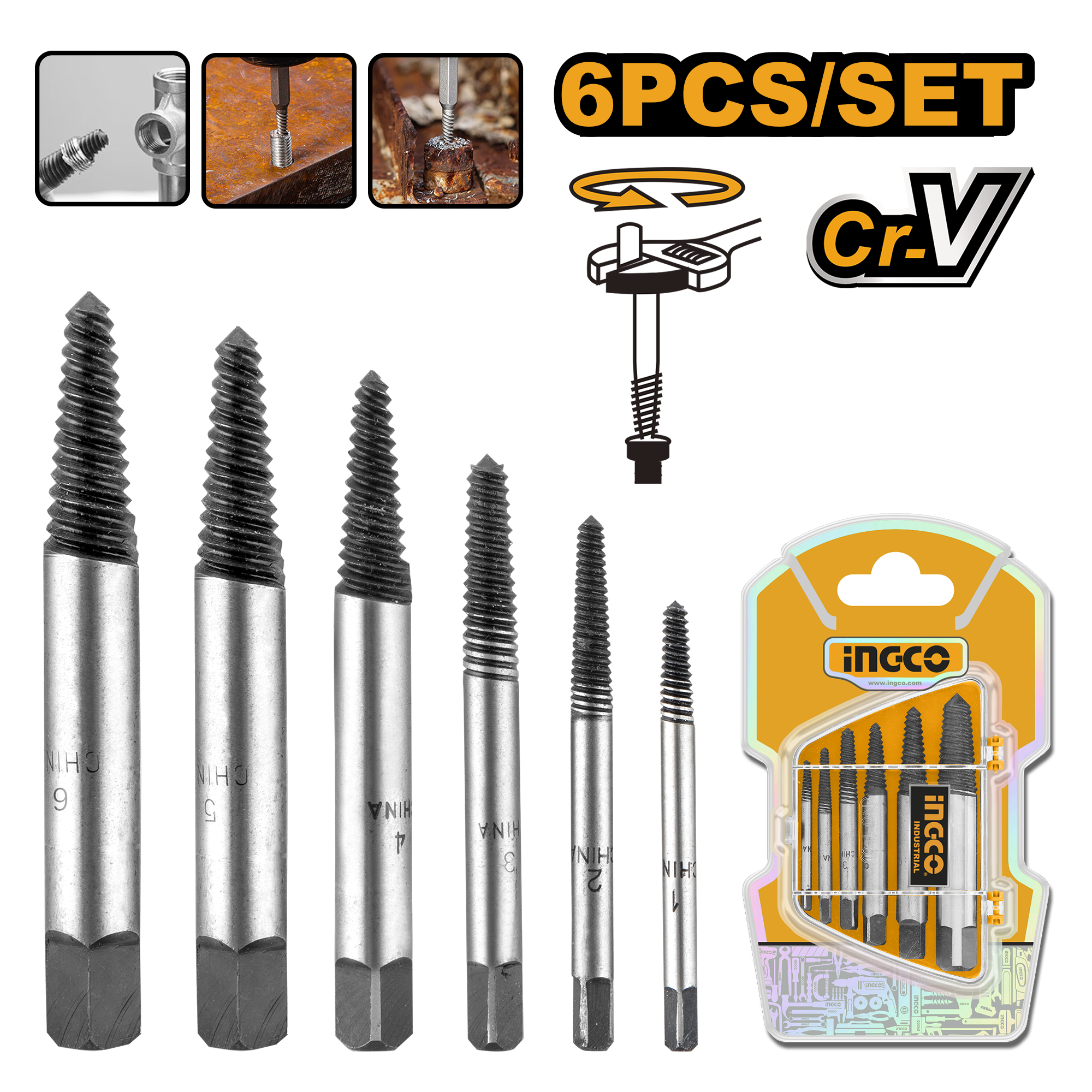 ASE106 6 Pcs Screw Extractor Set - Image 1